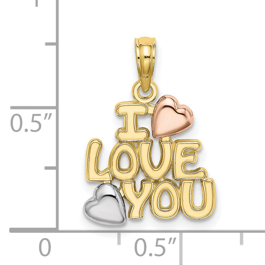 Dije "I Love You" con Corazones en Oro Tri-color de 10k