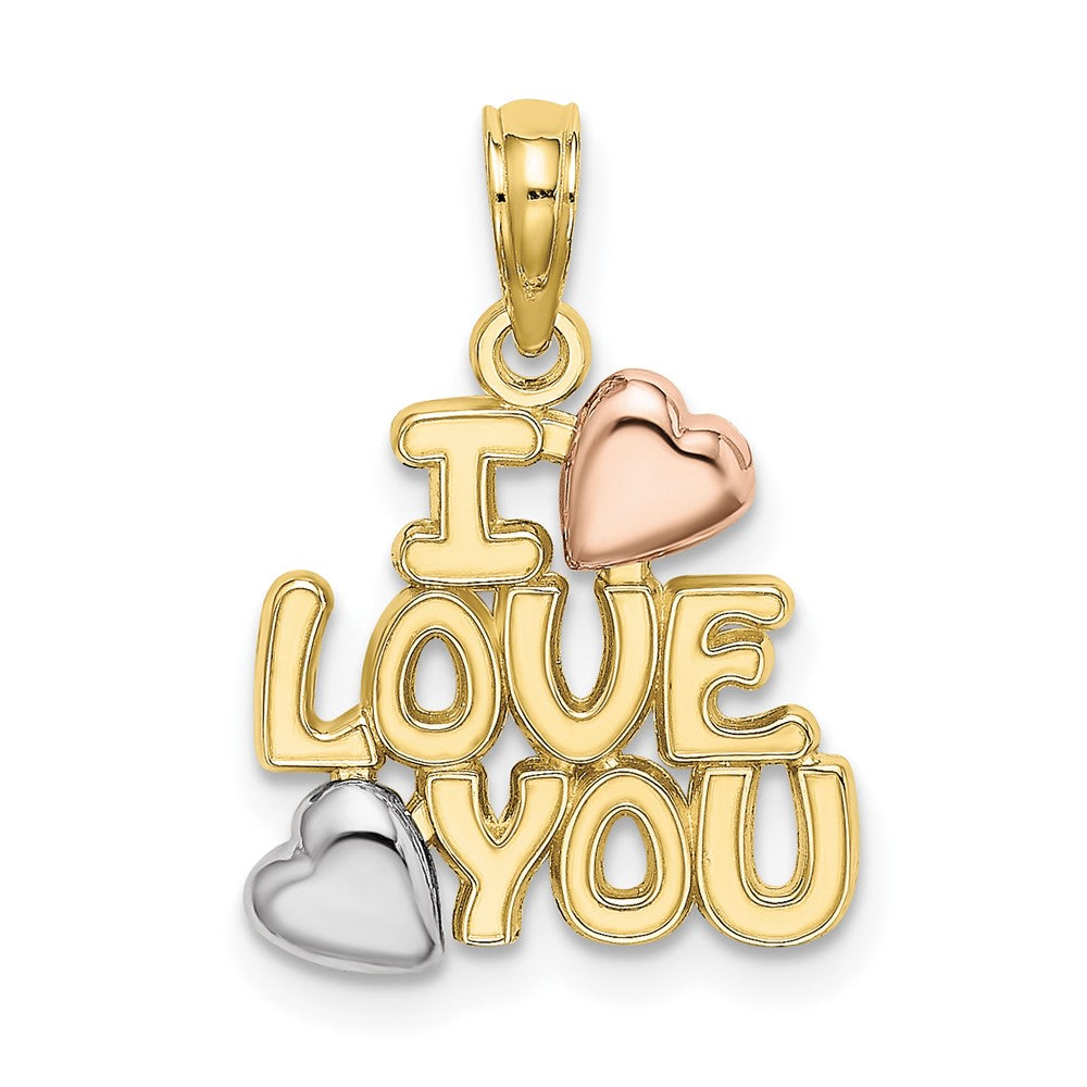 Dije "I Love You" con Corazones en Oro Tri-color de 10k