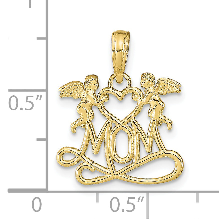 Dije de Mamá con Corazón y Ángeles en Oro de 10K Pulido