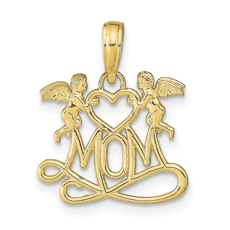 Dije de Mamá con Corazón y Ángeles en Oro de 10K Pulido