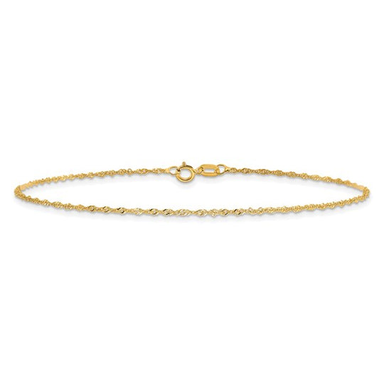 Tobillera 10K de Oro Amarillo, Cadena Singapore, 9 pulgadas, 1.1mm