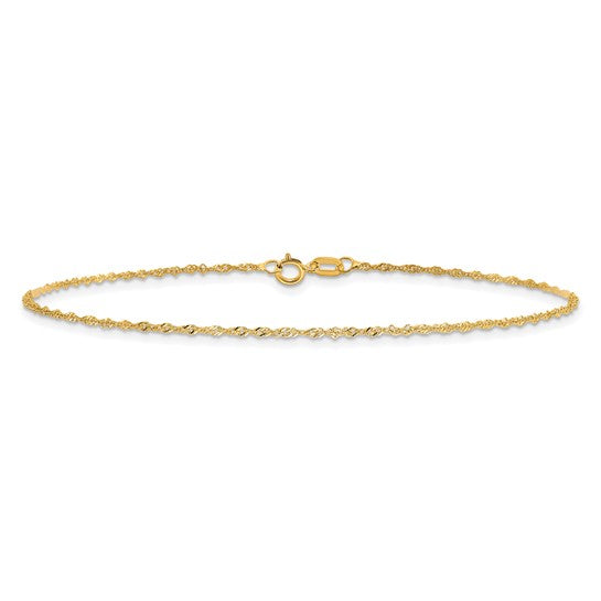Tobillera 10K de Oro Amarillo, Cadena Singapore, 9 Pulgadas, 1.1mm
