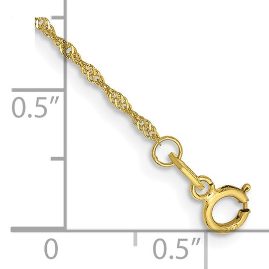 Tobillera 10K de Oro Amarillo, Cadena Singapore, 9 pulgadas, 1.1mm