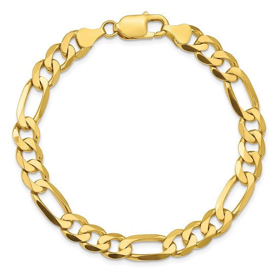 Tobillera de 10K Oro Amarillo con Cadena Figaro Abierta Cóncava de 7.5 mm y Cierre de Langosta, 9 Pulgadas