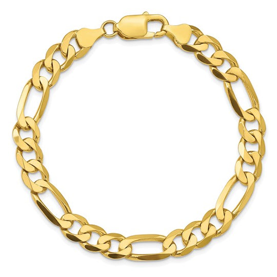 Tobillera de 10K Oro Amarillo con Cadena Figaro Abierta Cóncava de 7.5 mm y Cierre de Langosta, 9 Pulgadas