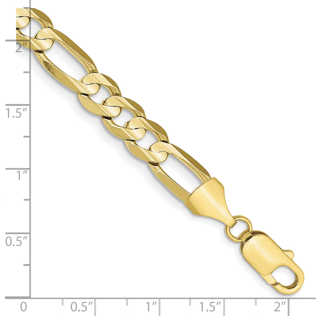 Tobillera de 10K Oro Amarillo con Cadena Figaro Abierta Cóncava de 7.5 mm y Cierre de Langosta, 9 Pulgadas