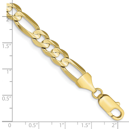 Tobillera de 10K Oro Amarillo con Cadena Figaro Abierta Cóncava de 7.5 mm y Cierre de Langosta, 9 Pulgadas