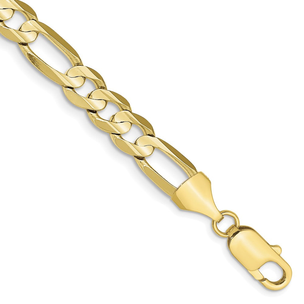 Tobillera de 10K Oro Amarillo con Cadena Figaro Abierta Cóncava de 7.5 mm y Cierre de Langosta, 9 Pulgadas