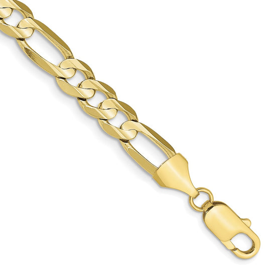Tobillera de 10K Oro Amarillo con Cadena Figaro Abierta Cóncava de 7.5 mm y Cierre de Langosta, 9 Pulgadas