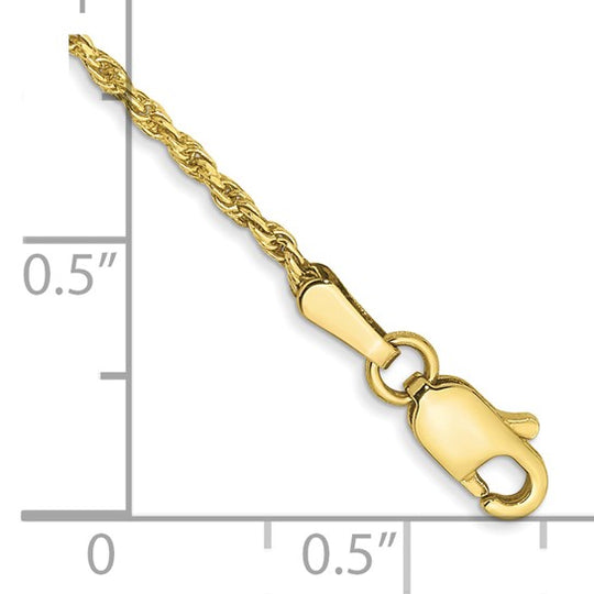 Pulsera de Cuerda 10K Oro Amarillo 1.3 mm D/C – Hecha a Máquina – 7 Pulgadas