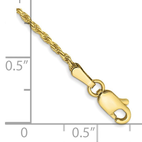 Pulsera de Cuerda en Oro Amarillo de 10K, 8 pulgadas, 1.3 mm, Corte Diamante