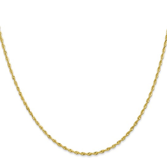 Cadena de Cuerda en Oro Amarillo de 10K – 30 Pulgadas, 1.85 mm con Cierre Langosta