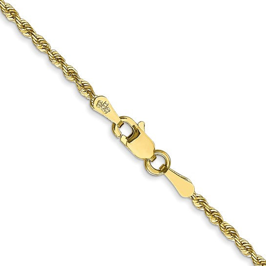 Cadena de Cuerda en Oro Amarillo de 10K – 30 Pulgadas, 1.85 mm con Cierre Langosta