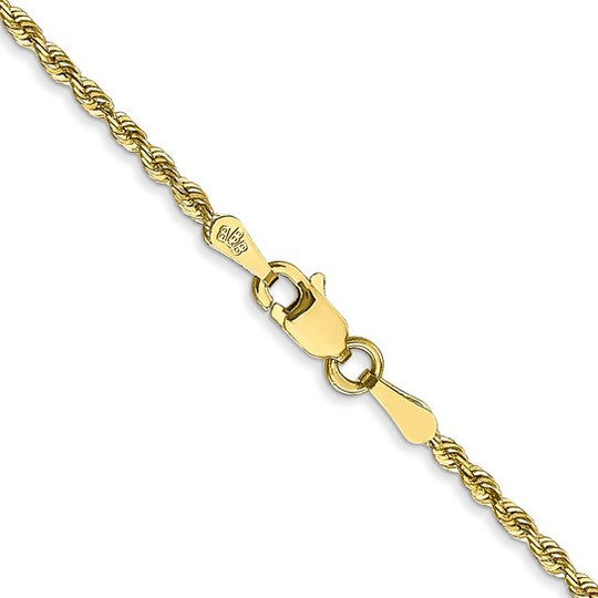 Cadena de Cuerda en Oro Amarillo de 10K – 30 Pulgadas, 1.85 mm con Cierre Langosta