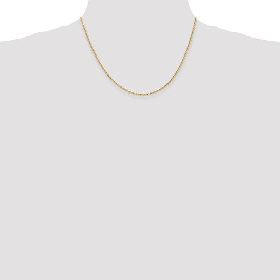 Cadena de Cuerda de Oro Amarillo de 10K, 18 pulgadas, 1.85 mm con Cortado en Diamante