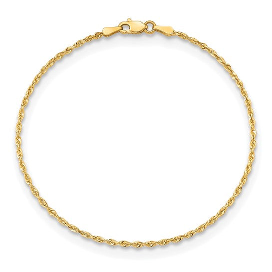 Tobillera de Oro Amarillo de 10K con Cadena de Cuerda Cuádruple Diamantada de 1.85mm y Cierre de Langosta de 10 Pulgadas
