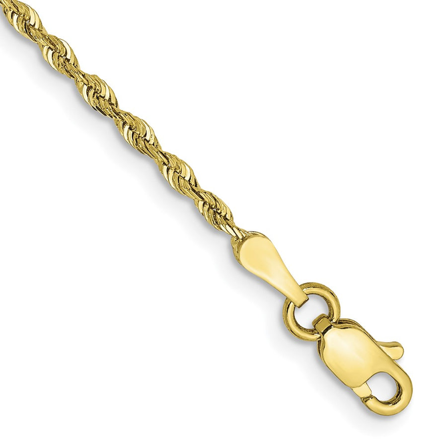 Tobillera de Oro Amarillo de 10K con Cadena de Cuerda Cuádruple Diamantada de 1.85mm y Cierre de Langosta de 10 Pulgadas
