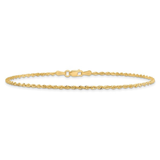 Tobillera de Oro Amarillo de 10K con Cadena de Cuerda Cuádruple de 1.85mm D/C de 9 Pulgadas