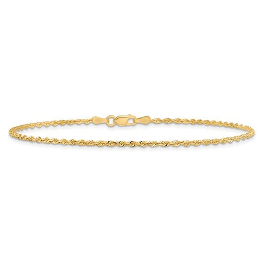 Tobillera de Oro Amarillo de 10K con Cadena de Cuerda Cuádruple de 1.85mm D/C de 9 Pulgadas