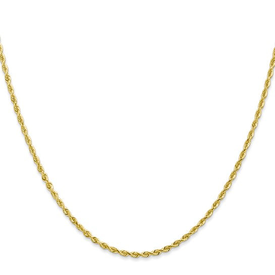 Cadena de Cuerda Cuádruple Corte Diamante en Oro Amarillo de 10K – 2 mm, 26 Pulgadas, con Broche Langosta