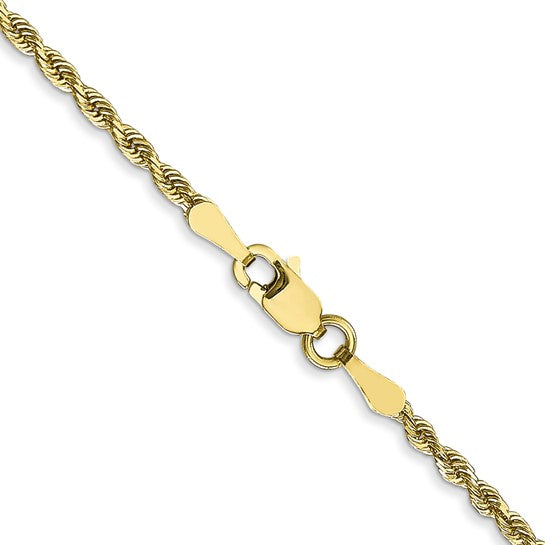 Cadena de Cuerda Cuádruple Corte Diamante en Oro Amarillo de 10K – 2 mm, 26 Pulgadas, con Broche Langosta