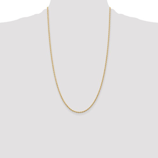 Cadena de Cuerda Cuádruple Corte Diamante en Oro Amarillo de 10K – 2 mm, 26 Pulgadas, con Broche Langosta