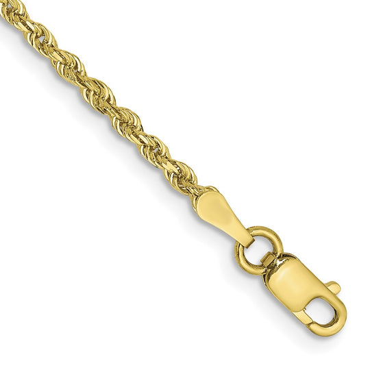 Tobillera de Cadena de Cuerda Cuádruple de 10K, 2mm, con Corte de Diamante