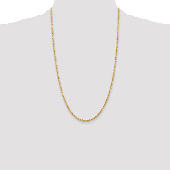 Cadena de Cuerda Cuádruple Corte Diamante en Oro Amarillo de 10K – 2.75 mm, 26 pulgadas, con Broche Langosta