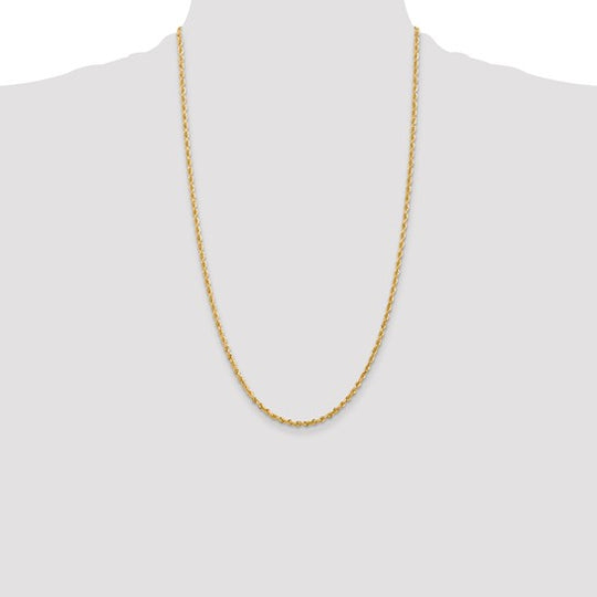 Cadena de Cuerda Cuádruple Corte Diamante en Oro Amarillo de 10K – 2.75 mm, 26 pulgadas, con Broche Langosta