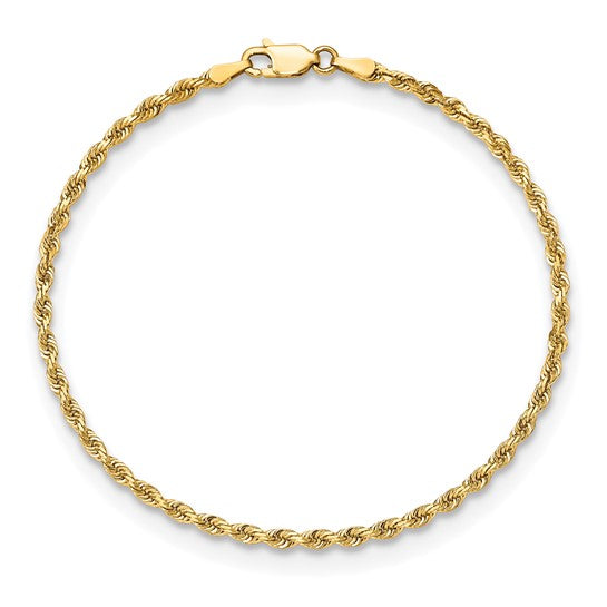 Pulsera de Oro Amarillo 10K de 8 Pulgadas y 2.75mm de Grosor Tipo Cuerda Cuádruple con Corte Diamantado y Cierre de Langosta