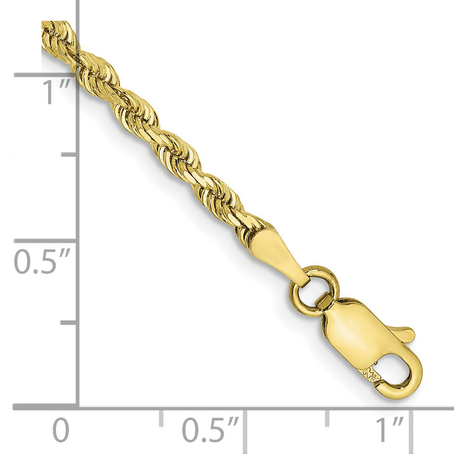 Pulsera de Oro Amarillo 10K de 8 Pulgadas y 2.75mm de Grosor Tipo Cuerda Cuádruple con Corte Diamantado y Cierre de Langosta