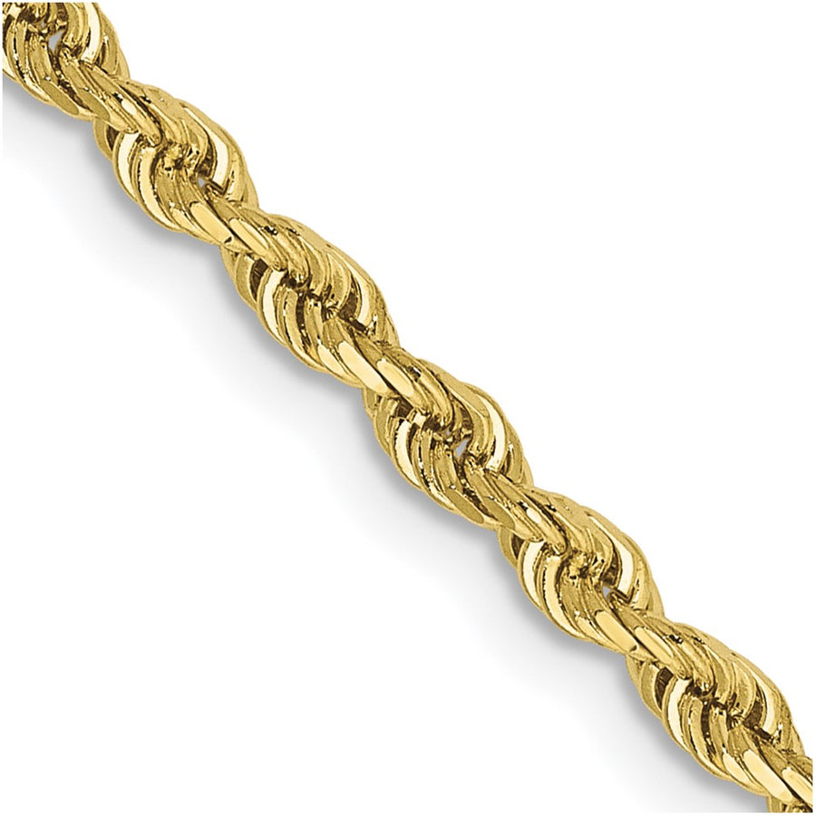 Cadena de Cuerda Cuádruple Corte Diamante en Oro Amarillo de 10K – 2.75 mm, 26 pulgadas, con Broche Langosta