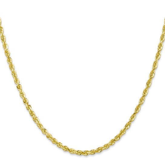 Cadena de Oro Amarillo 10K de 18 Pulgadas y 3 mm (Estilo Cuerda, Diseño de Cuádruple, Corte Diamante)
