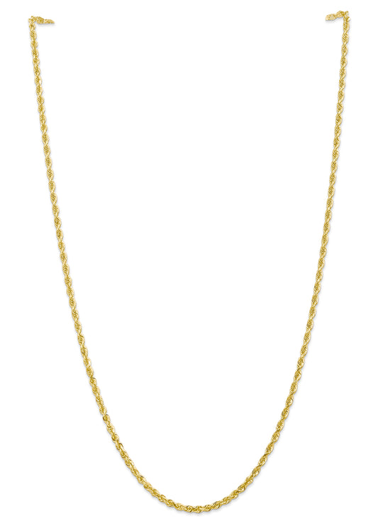 Cadena de Cuerda Cuádruple D/C de Oro Amarillo de 10k y 3mm – 30 Pulgadas