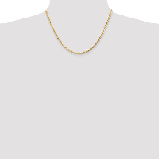 Cadena de Oro Amarillo 10K de 18 Pulgadas y 3 mm (Estilo Cuerda, Diseño de Cuádruple, Corte Diamante)