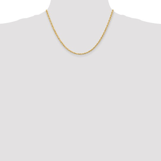 Cadena de Oro Amarillo 10K de 18 Pulgadas y 3 mm (Estilo Cuerda, Diseño de Cuádruple, Corte Diamante)