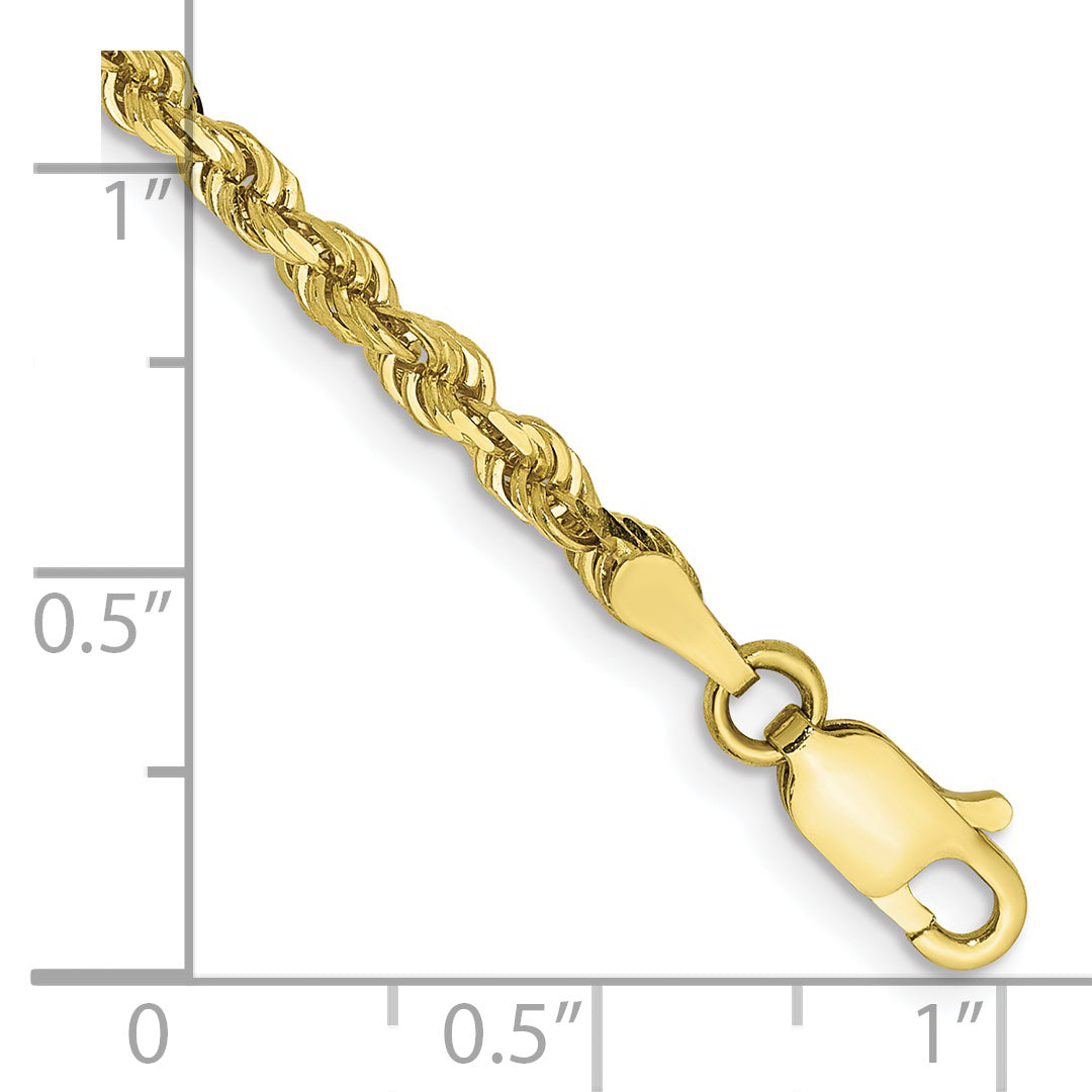 Pulsera de Cuerda Cuádruple de 10K, 3 mm, Corte Diamante, 7 pulgadas con Cierre de Langosta