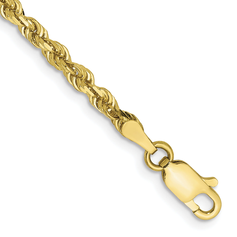 Pulsera de Cuerda Cuádruple de 10K, 3 mm, Corte Diamante, 7 pulgadas con Cierre de Langosta