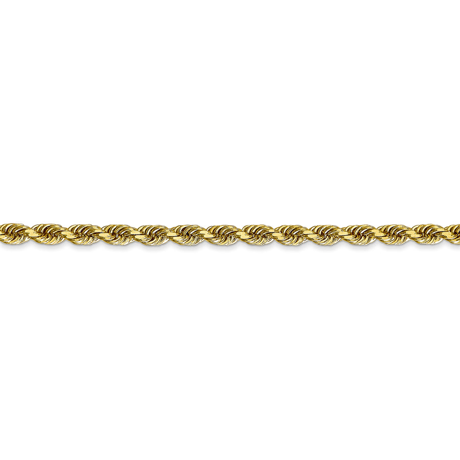 Cadena de Oro Amarillo de 10K – Tipo Soga Cuádruple de 3.35 mm con Corte Diamante y Broche Langosta