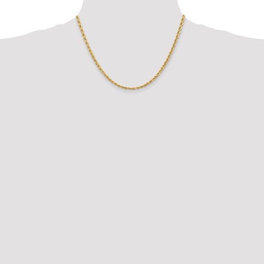 Cadena de Oro Amarillo de 10K – Tipo Soga Cuádruple de 3.35 mm con Corte Diamante y Broche Langosta