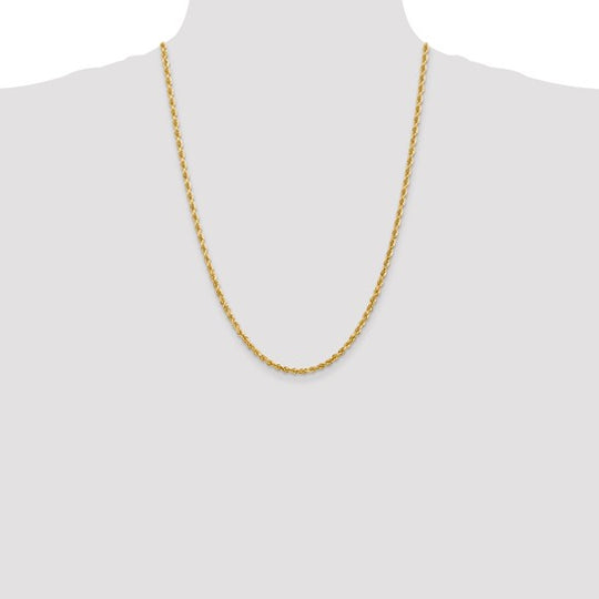 10K Yellow Gold Chain — 24 inches, 3.35 mm, Diamond-Cut Rope Style with Lobster Clasp