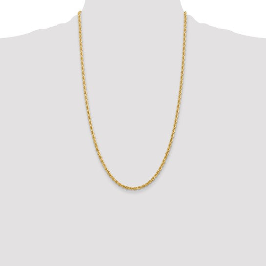 Cadena Cuádruple de Cuerda en Oro Amarillo de 10K, 26 pulgadas, 3.35 mm, Corte Diamante, con Cierre de Langosta