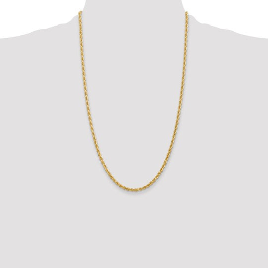 Cadena Cuádruple de Cuerda en Oro Amarillo de 10K, 26 pulgadas, 3.35 mm, Corte Diamante, con Cierre de Langosta