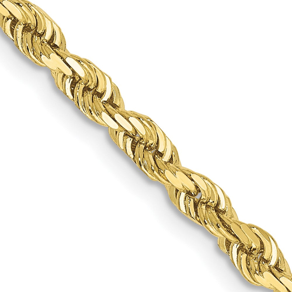 Cadena de Oro Amarillo de 10K — 24 pulgadas, 3.35 mm, Estilo Cuerda con Corte Diamante y Cierre de Langosta