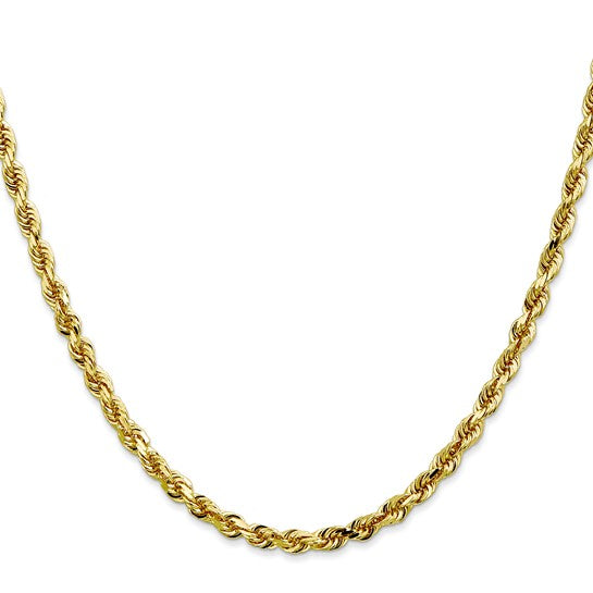 Cadena de Cuerda Cuádruple de Oro Amarillo de 10K – 4 mm – 24 Pulgadas con Broche Langosta