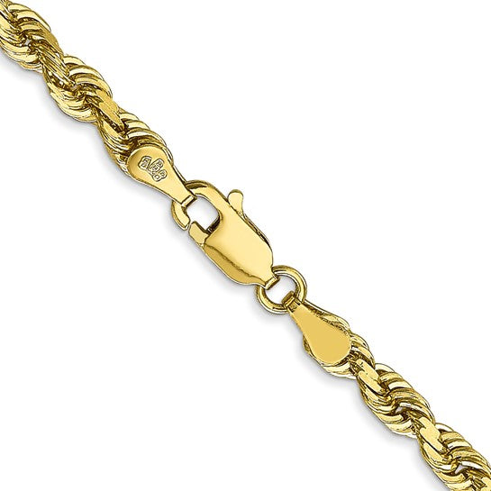Cadena de Cuerda Cuádruple de Oro Amarillo de 10K – 4 mm – 24 Pulgadas con Broche Langosta