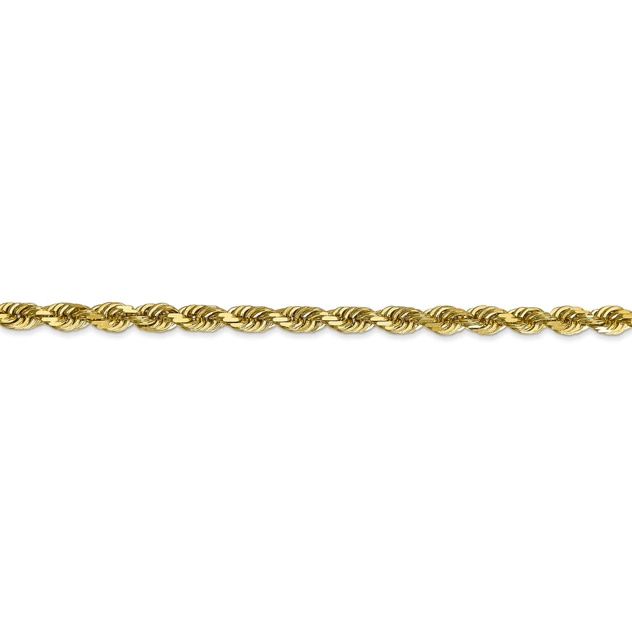 Cadena de Cuerda Cuádruple en Oro Amarillo de 10K, 4 mm con Corte Diamante y Broche de Langosta – 30 Pulgadas