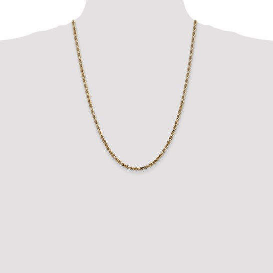 Cadena de Cuerda Cuádruple de Oro Amarillo de 10K – 4 mm – 24 Pulgadas con Broche Langosta