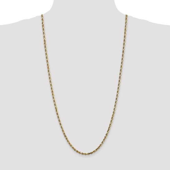 Cadena de Cuerda Cuádruple en Oro Amarillo de 10K, 4 mm con Corte Diamante y Broche de Langosta – 30 Pulgadas