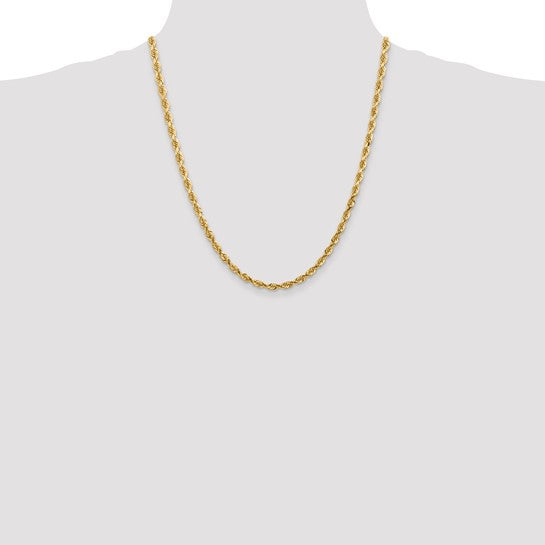 Cadena de Cuerda Cuádruple con Corte Diamante de 10K – 22 pulgadas, 4.5 mm